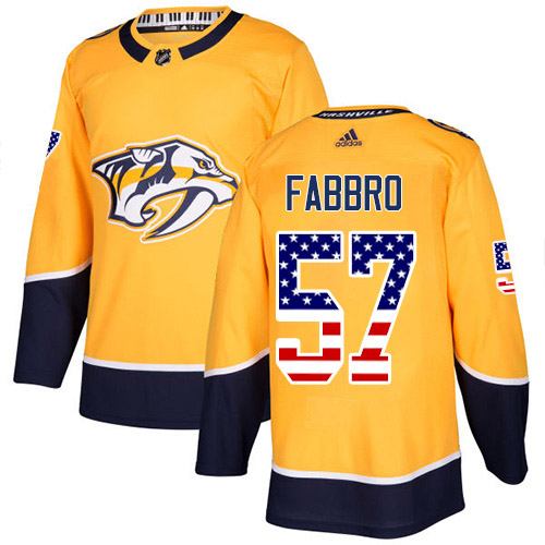 Adidas Nashville Predators #57 Dante Fabbro Yellow Home Authentic USA Flag Stitched Youth NHL Jersey